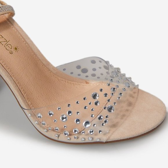 CLEAR JEWELED HEELED SANDALS SHOES SANDAL HIGH HEELS - Picture 13 of 15